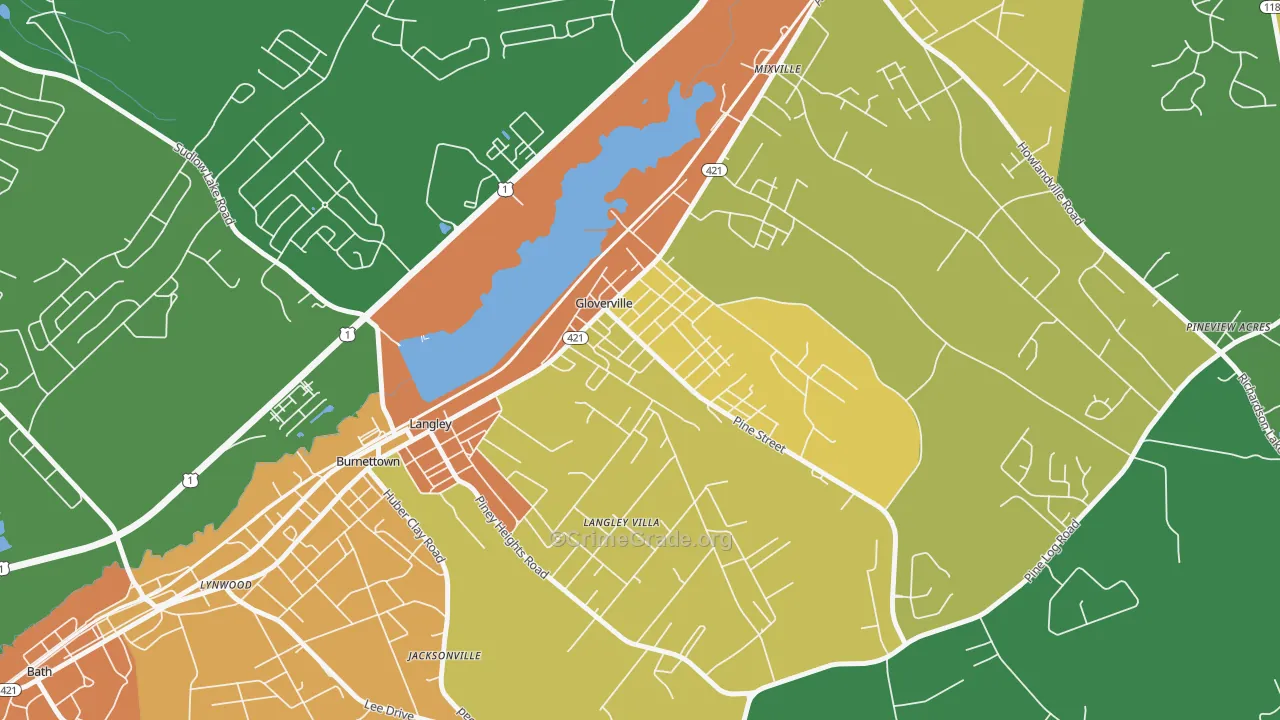 Gloverville, SC Map of Theft Rates