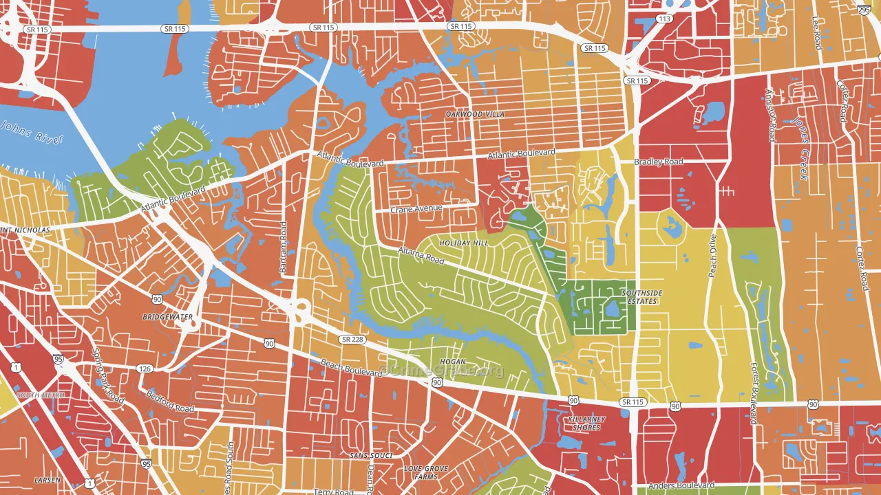 Glynlea-Grove Park, Jacksonville, FL Map of Theft Rates