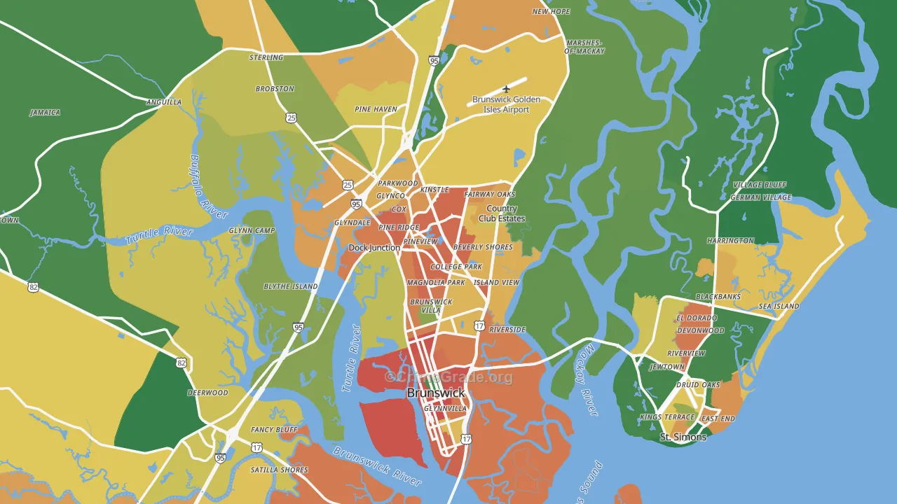 Glynn County, GA Map of Theft Rates