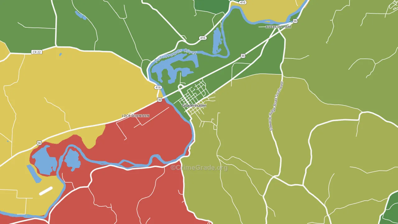 Gnadenhutten, OH Map of Theft Rates