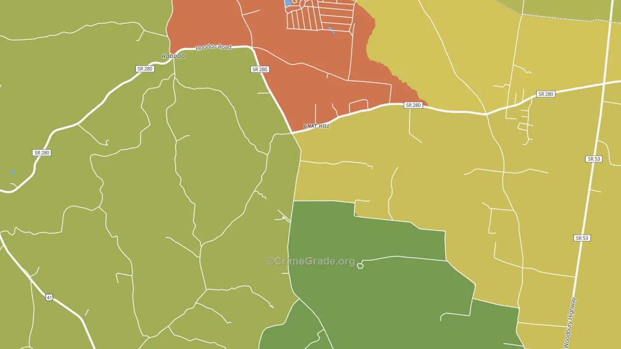 Gnat Hill, TN Map of Theft Rates