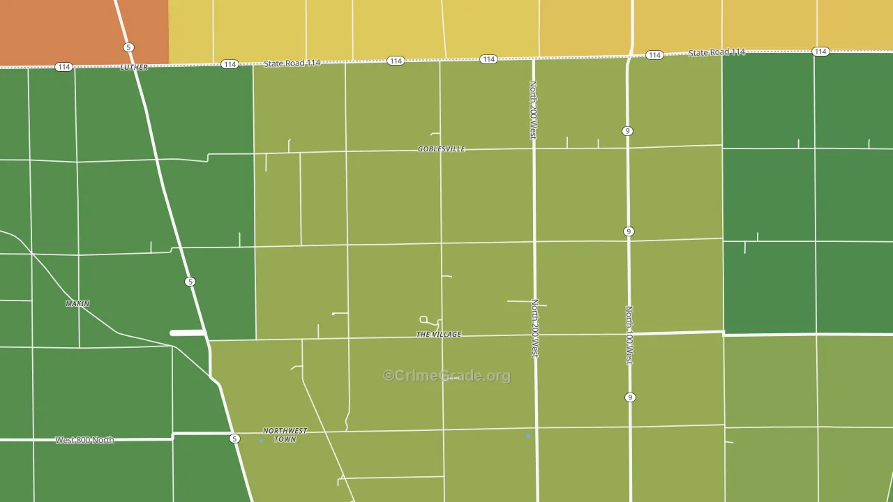 Goblesville, IN Map of Theft Rates