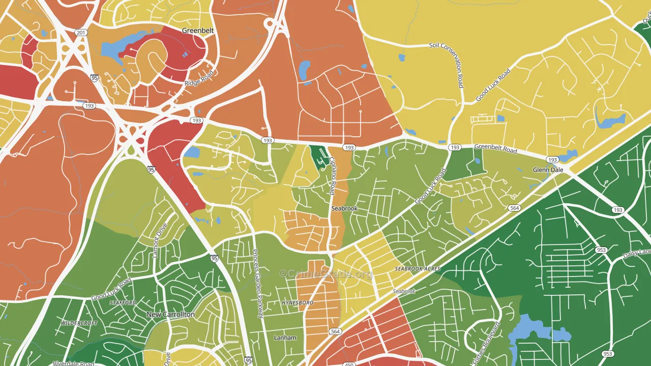 Goddard, Seabrook, MD Map of Theft Rates