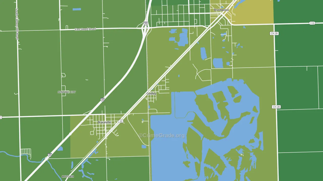 Godley, IL Map of Theft Rates