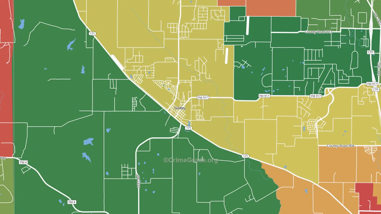 Godley, TX Map of Theft Rates