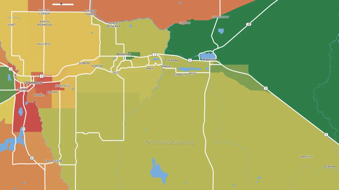 Gogebic County, MI Map of Theft Rates