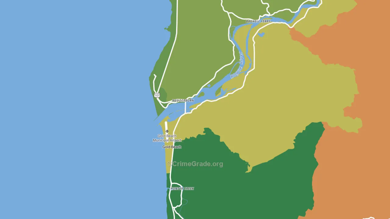 Gold Beach, OR Map of Theft Rates