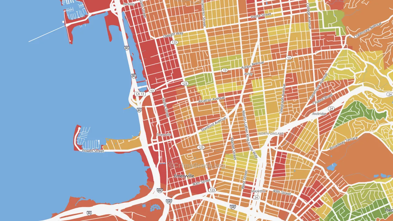 Golden Gate, Emeryville, CA Map of Theft Rates