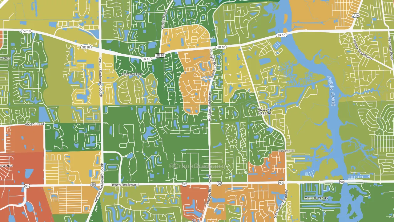 Golden Glades-The Woods, Jacksonville, FL Map of Theft Rates