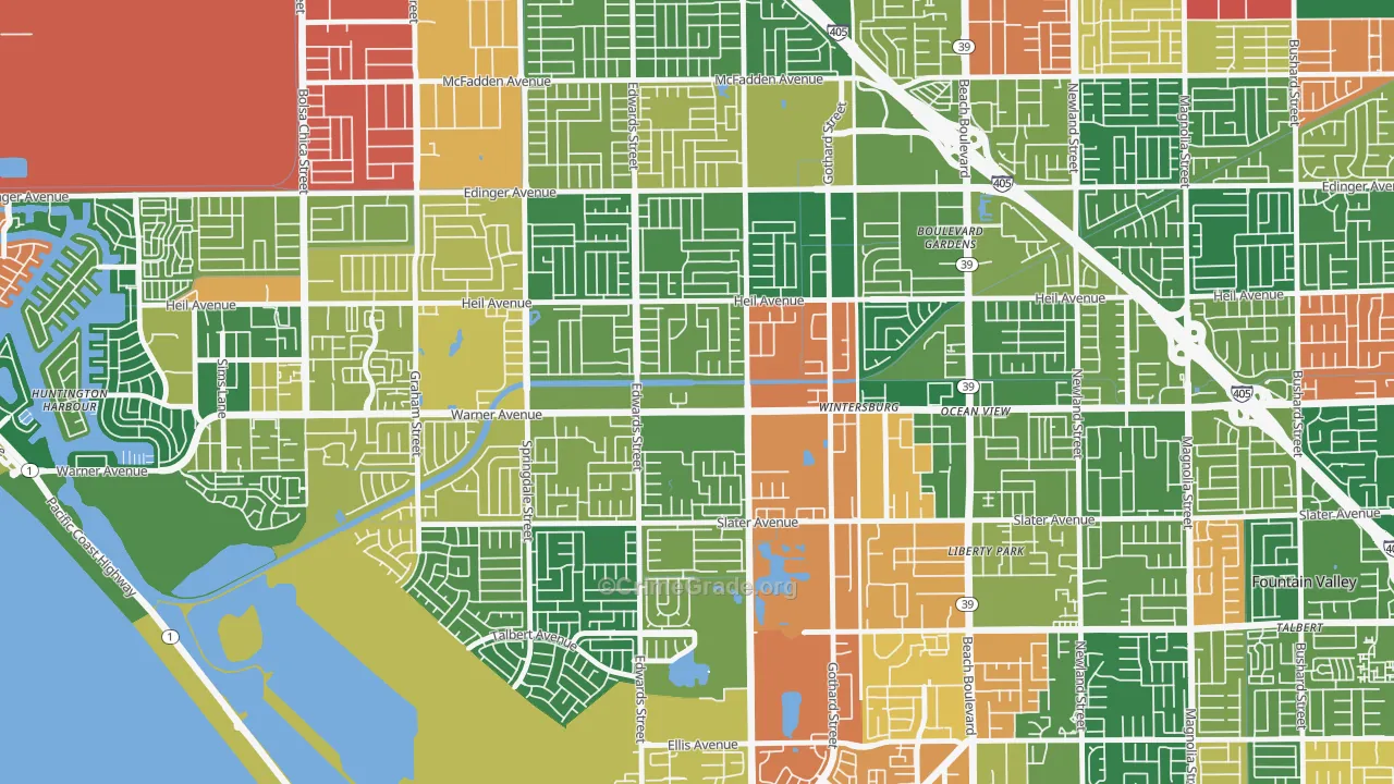 Goldenwest, Huntington Beach, CA Map of Theft Rates