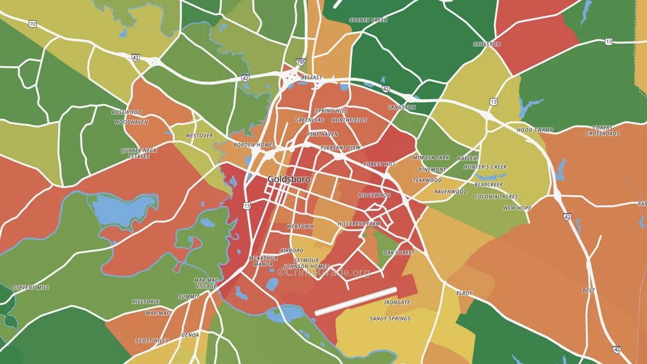 Goldsboro, NC Map of Theft Rates