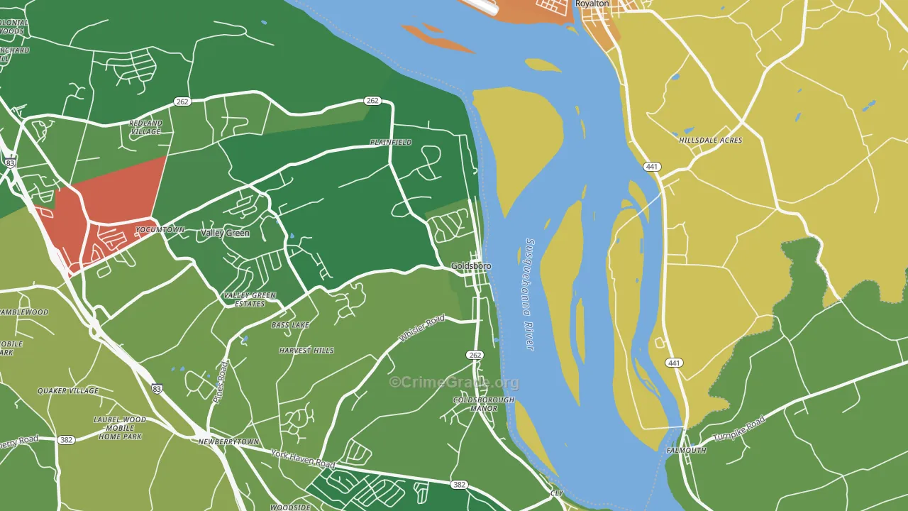 Goldsboro, PA Map of Theft Rates