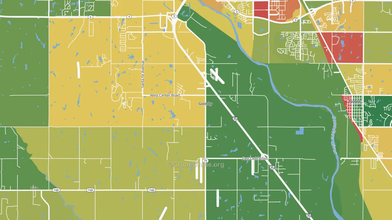 Goldsby, OK Map of Theft Rates