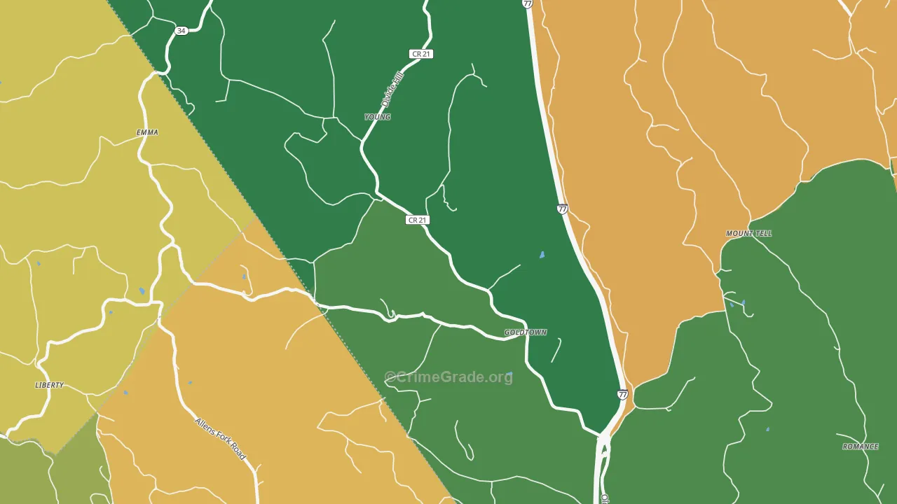 Goldtown, WV Map of Theft Rates