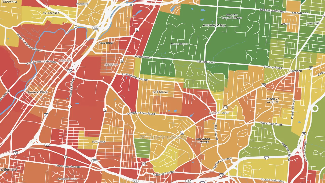 Golf Manor, OH Map of Theft Rates