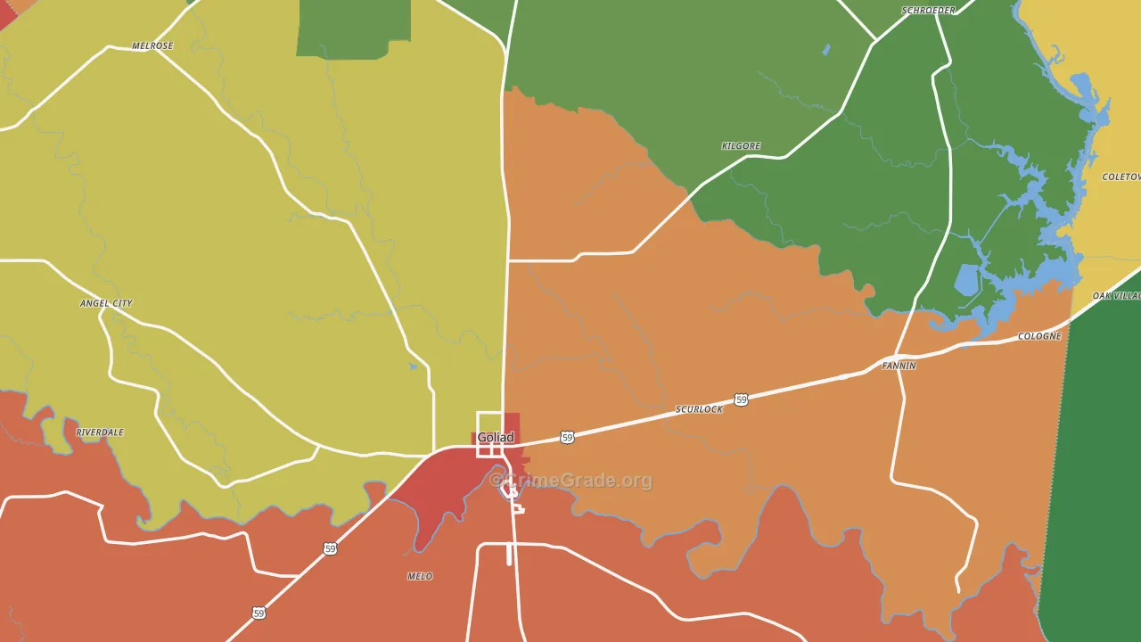 Goliad County, TX Map of Theft Rates