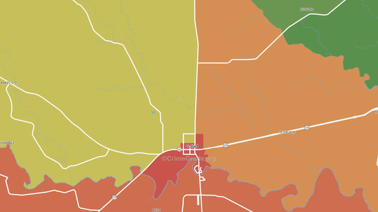 Goliad, TX Map of Theft Rates