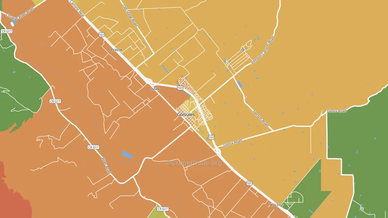 Gonzales, CA Map of Theft Rates