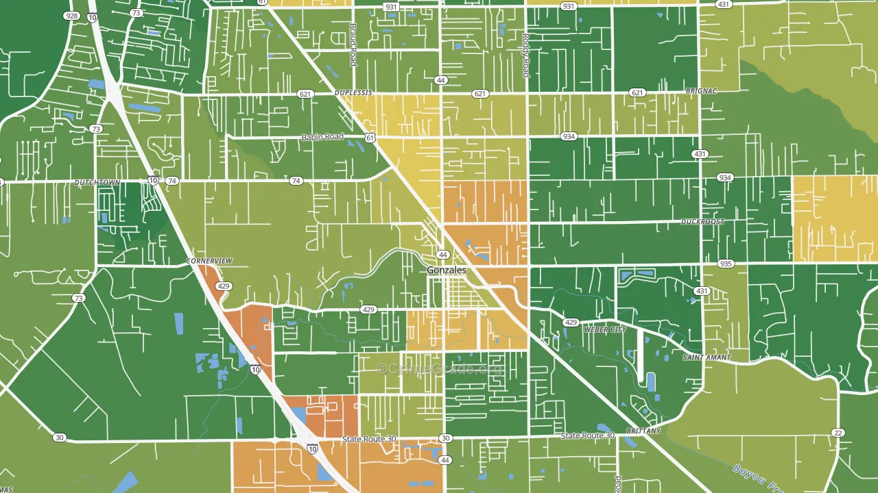 Gonzales, LA Map of Theft Rates