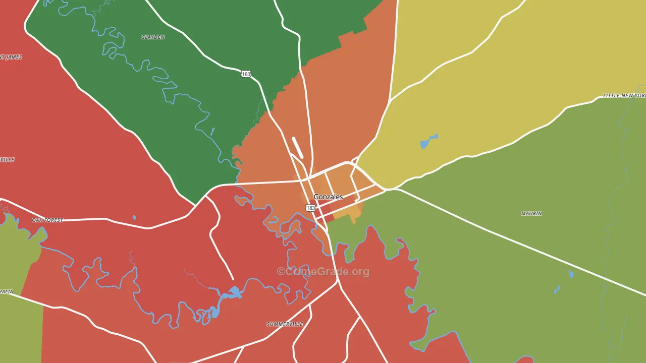 Gonzales, TX Map of Theft Rates