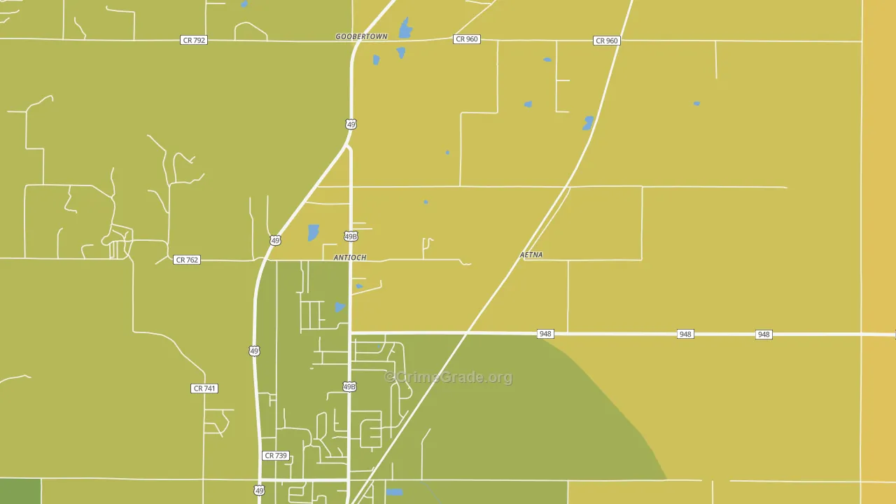 Goobertown, AR Map of Theft Rates