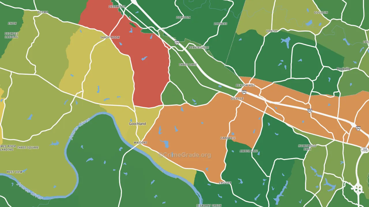 Goochland County, VA Map of Theft Rates