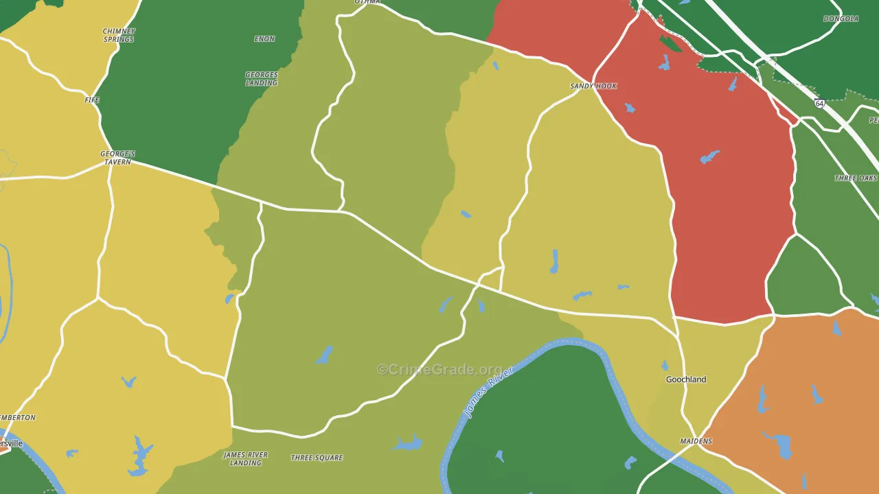 Goochland, VA Map of Theft Rates