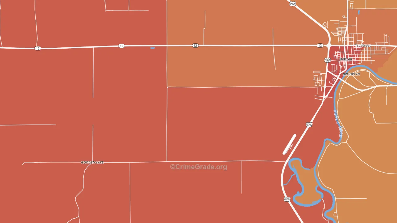 Gooden Lake, MS Map of Theft Rates