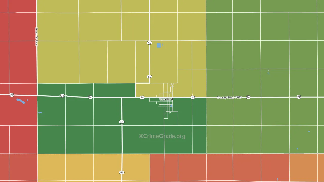 Goodland, IN Map of Theft Rates