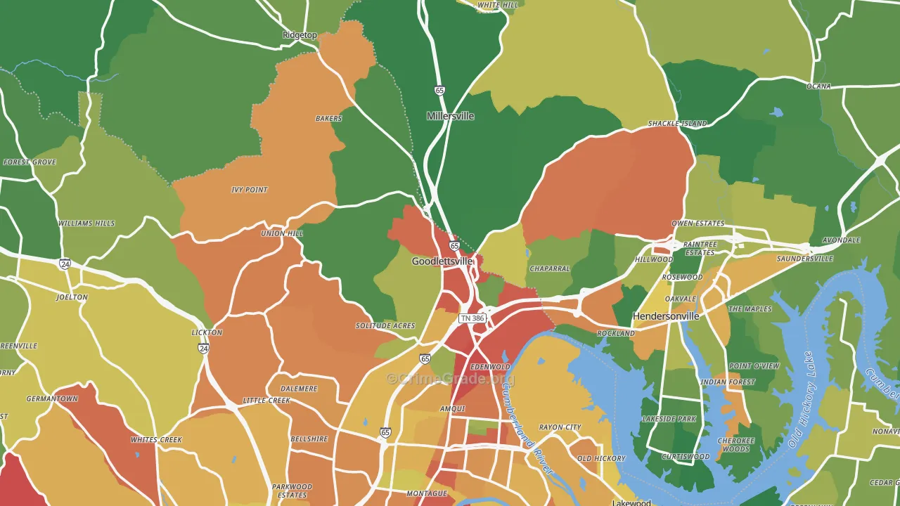 Goodlettsville, TN Map of Theft Rates