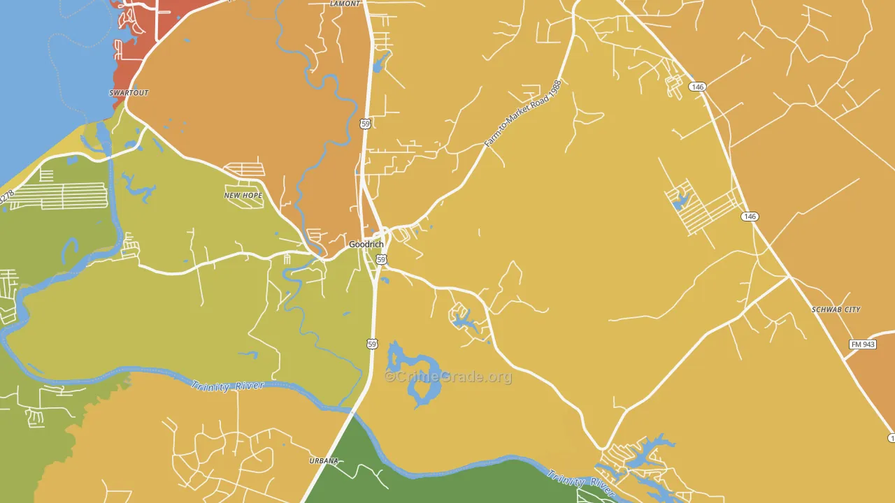 Goodrich, TX Map of Theft Rates