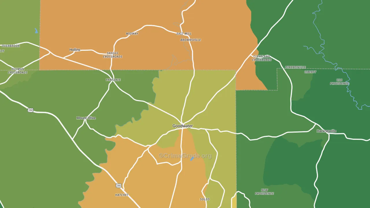 Goodwater, AL Map of Theft Rates