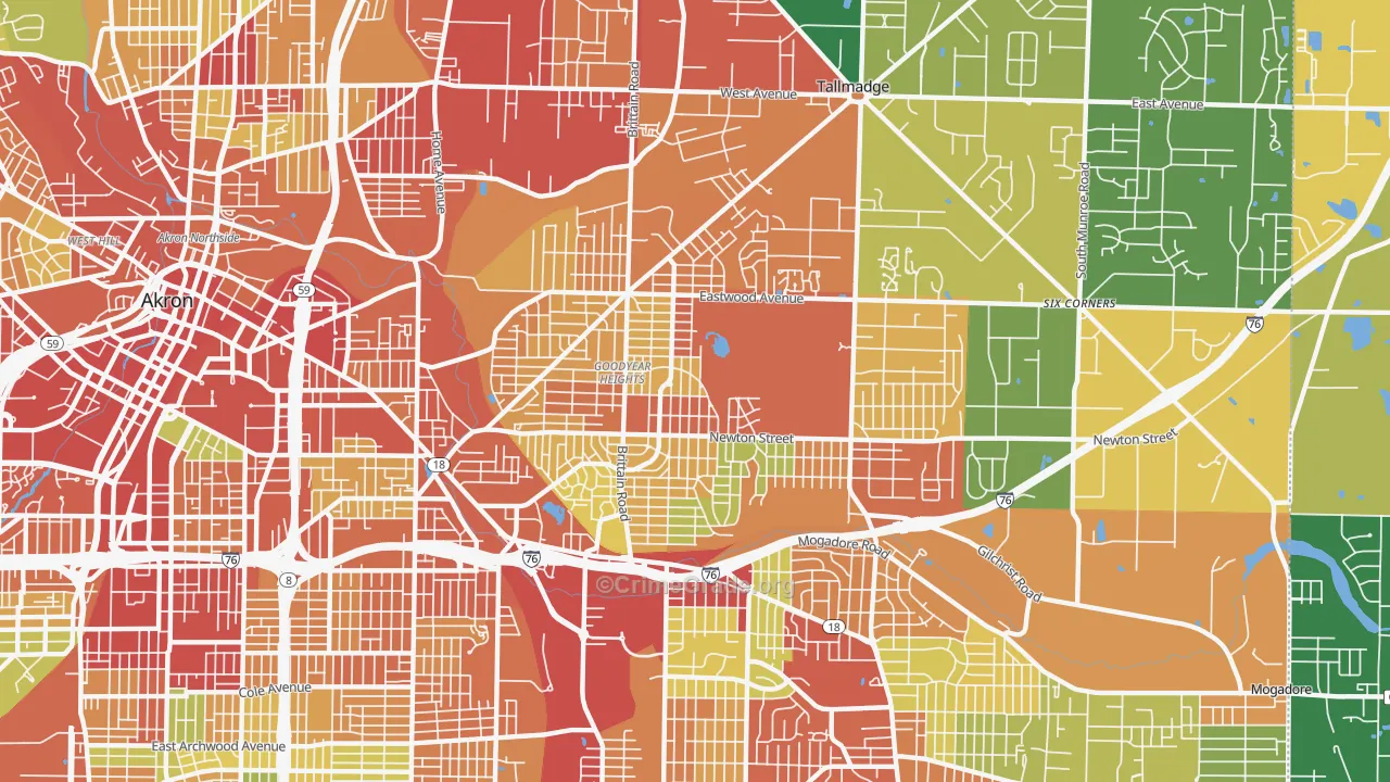 Goodyear Heights, Akron, OH Map of Theft Rates