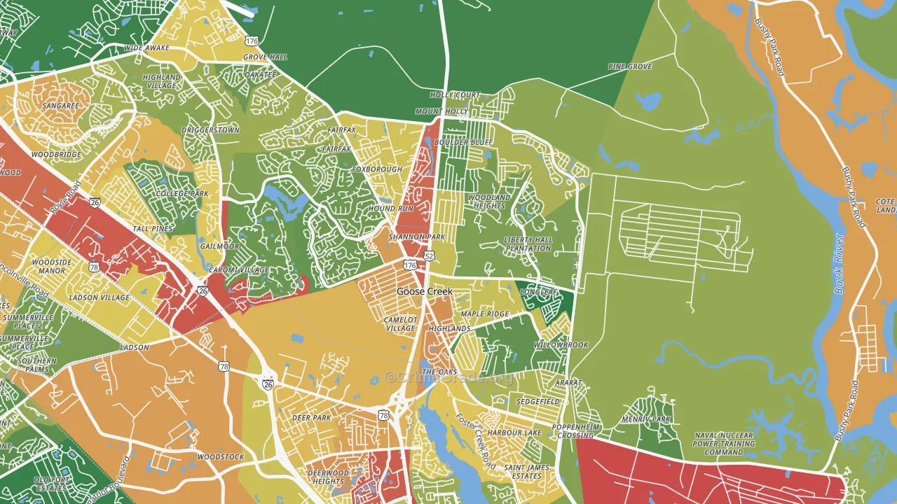 Goose Creek, SC Map of Theft Rates