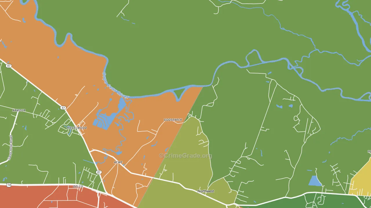 Gooseneck, NC Map of Theft Rates