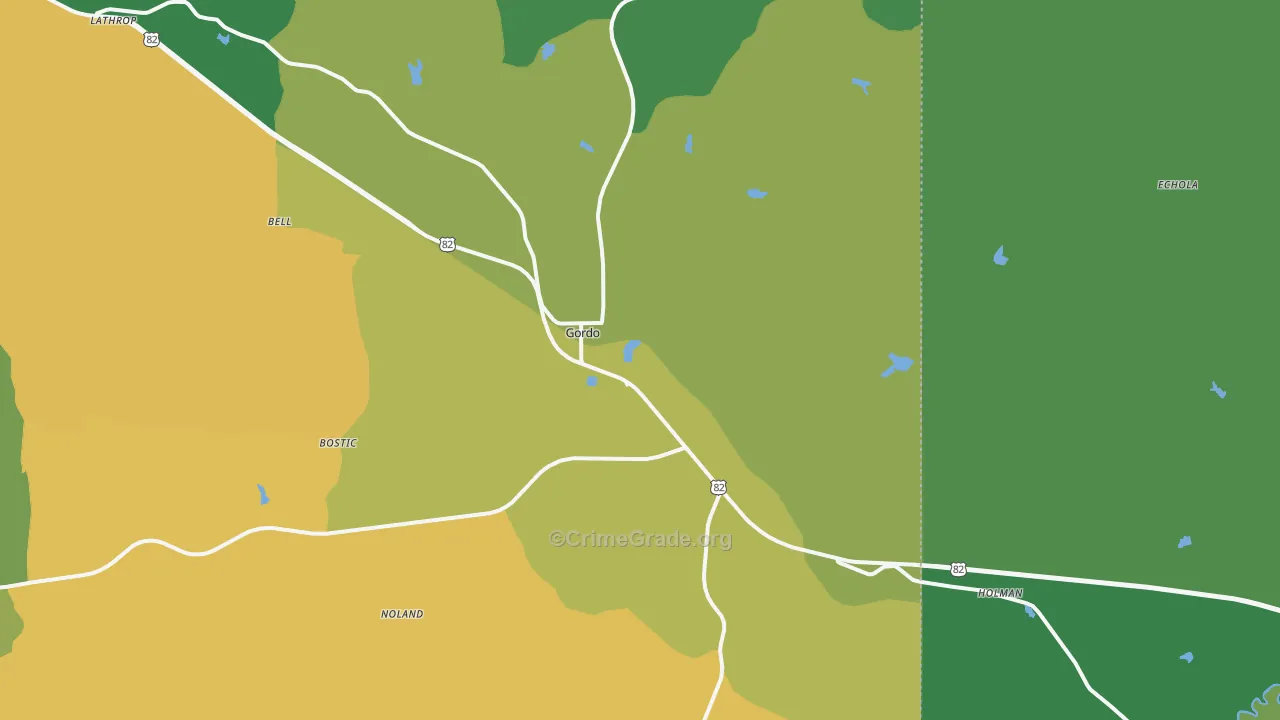Gordo, AL Map of Theft Rates