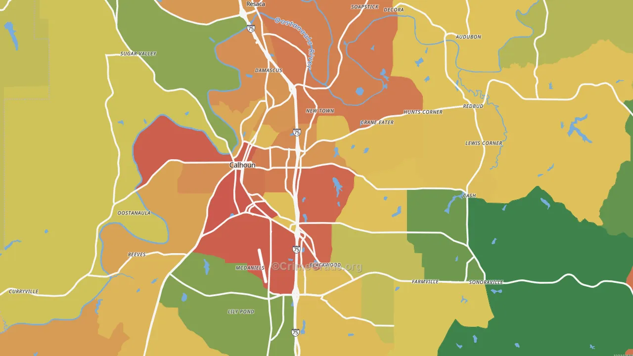 Gordon County, GA Map of Theft Rates