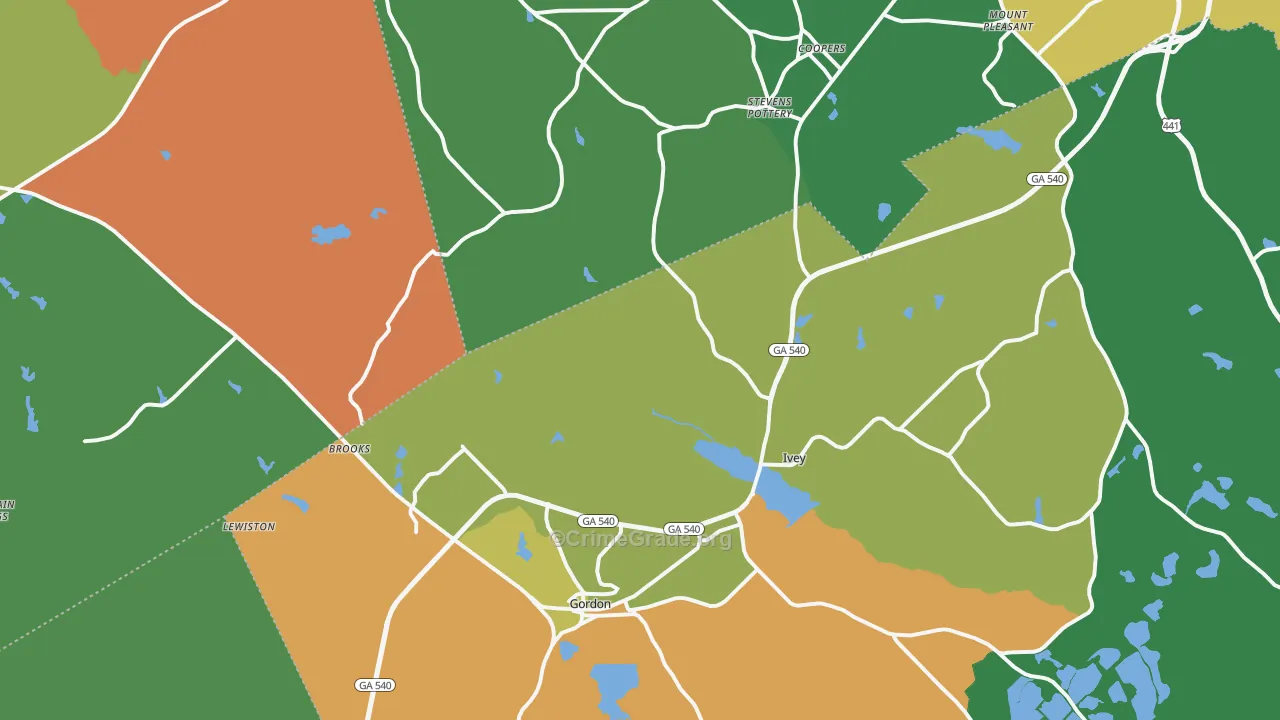 Gordon, GA Map of Theft Rates