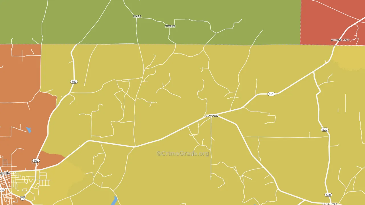 Gordon, LA Map of Theft Rates