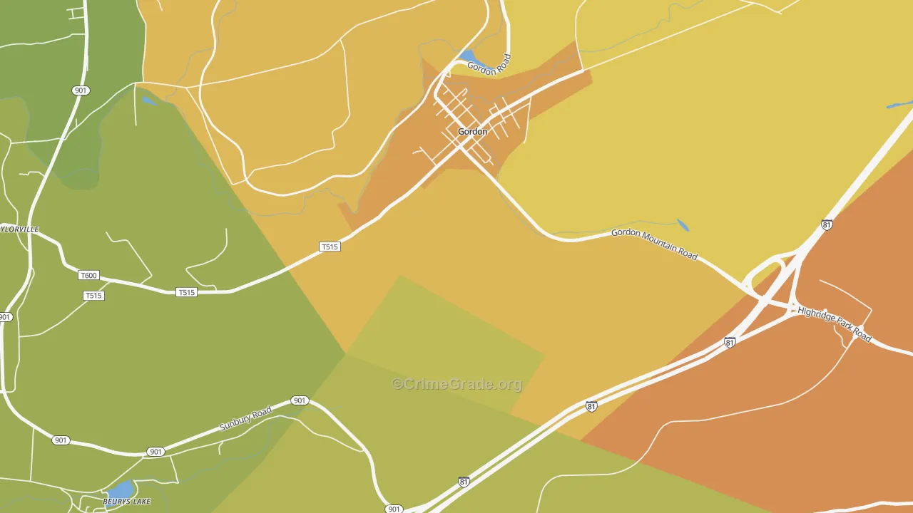 Gordon, PA Map of Theft Rates