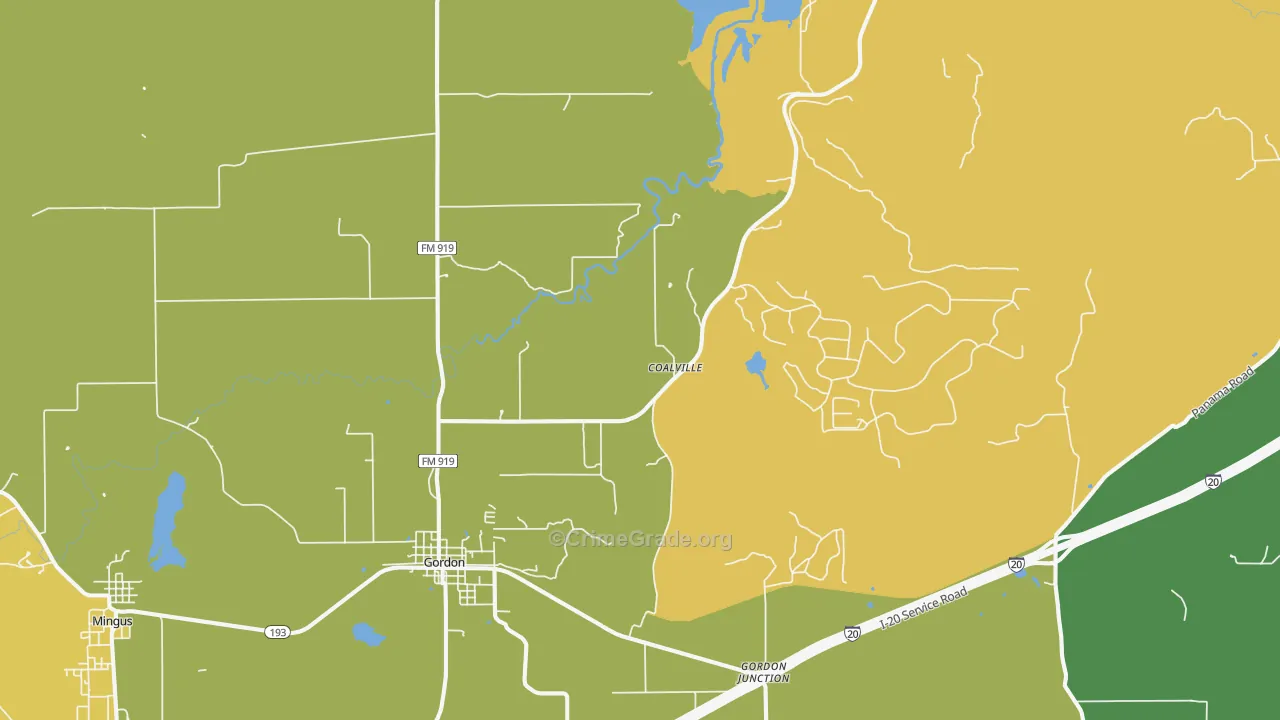 Gordon, TX Map of Theft Rates