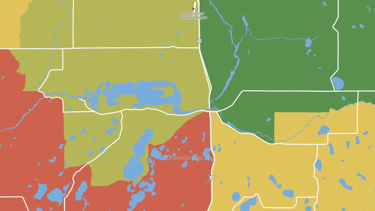 Gordon, WI Map of Theft Rates
