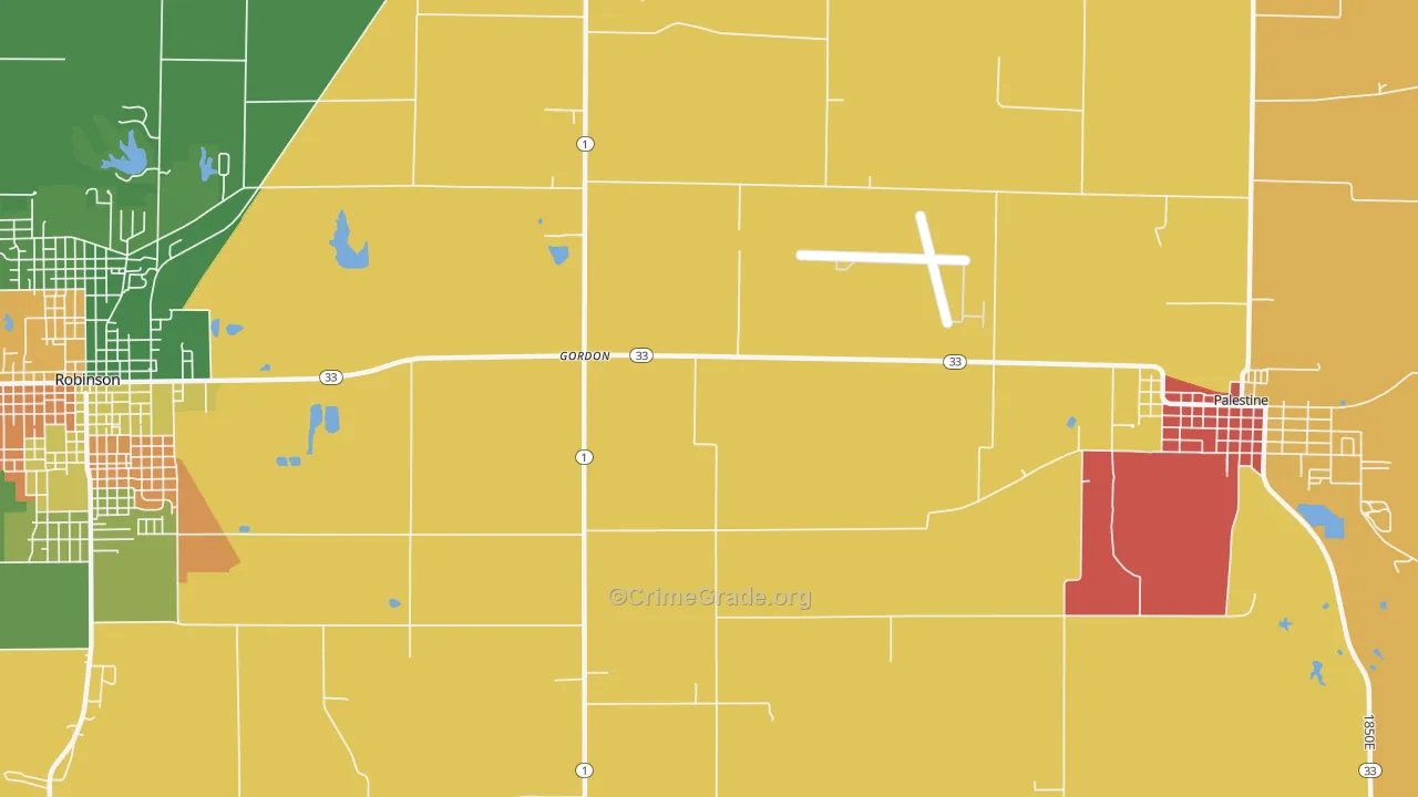 Gordons, IL Map of Theft Rates