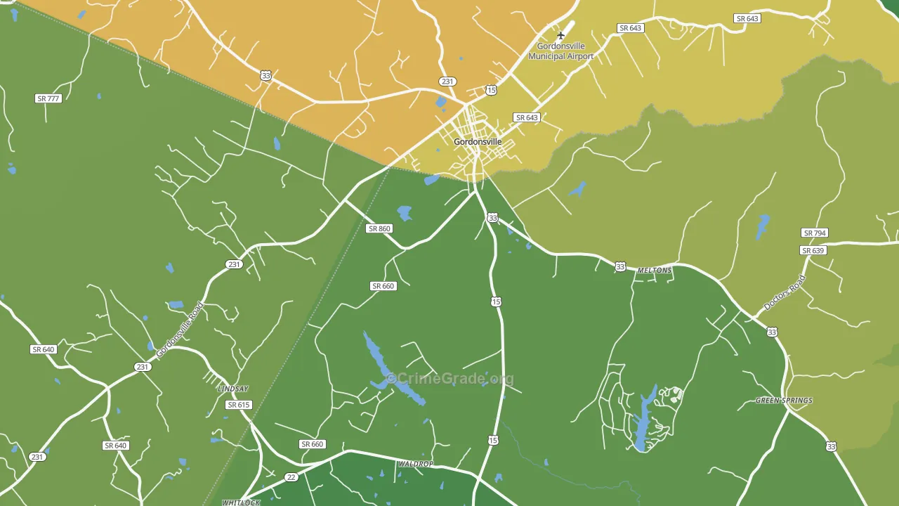 Gordonsville, VA Map of Theft Rates