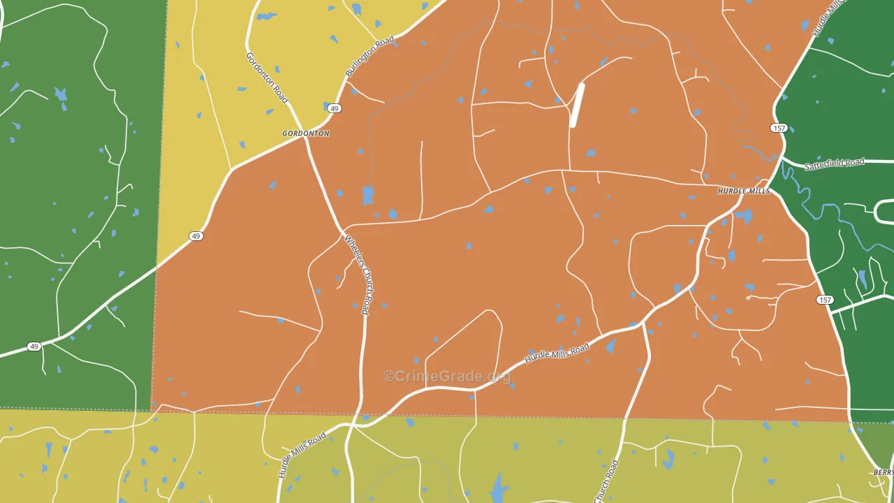 Gordonton, NC Map of Theft Rates