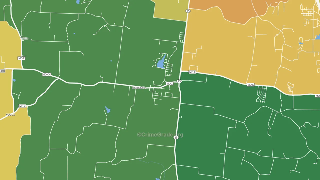 Gordonville, MO Map of Theft Rates
