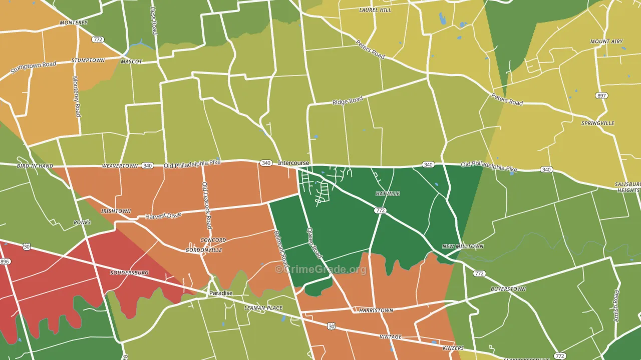 Gordonville, PA Map of Theft Rates