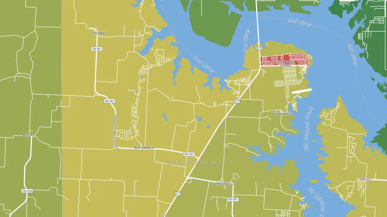 Gordonville, TX Map of Theft Rates
