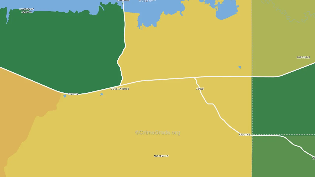 Gore Springs, MS Map of Theft Rates
