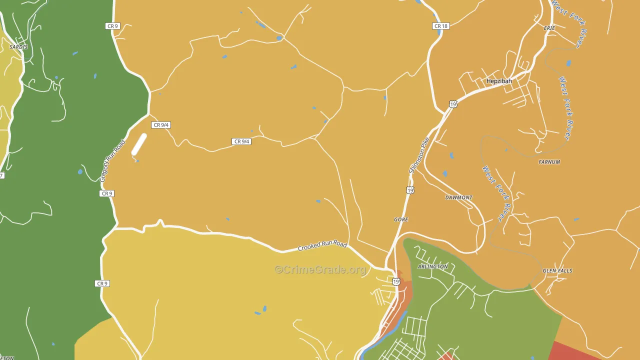 Gore, WV Map of Theft Rates